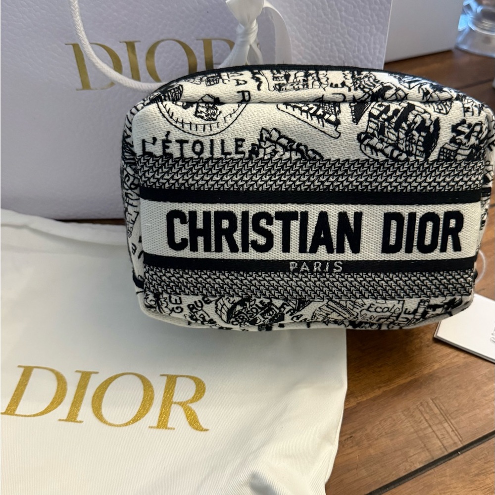NWT Christian Dior Black and White Embroidered Toiletry Pouch